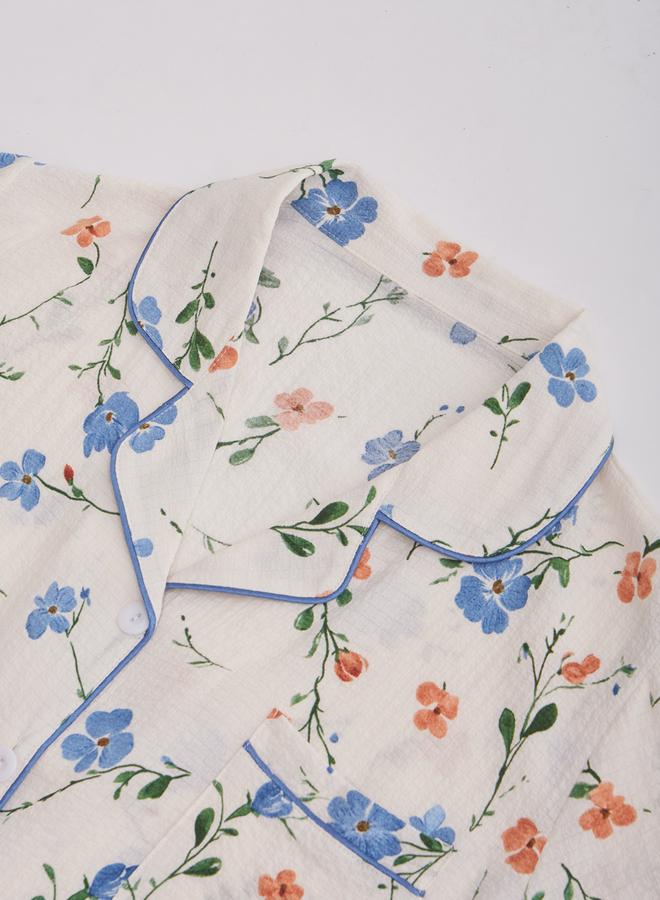 تايك تو طقم قميص وبنطال بيجاما بطبعة زهور للنساء - Image 2